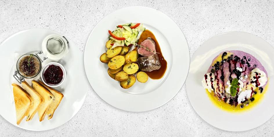 Čtyřchodové menu pro dvě osoby i výslužka domů