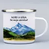 330 ml Turistický smaltovaný hrnček "Hory a káva sú moja závislosť 1" | Biela