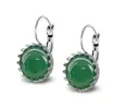 Ocelové náušnice Gemstone Crown - tmavě zelený jadeit
