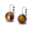 Ocelové náušnice Gemstone Crown - tygří oko
