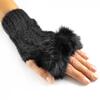 Dámské rukavice bez prstů s kožešinovým lemem | Černá