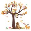 Dětské samolepky na zeď - Strom lesní, medvěd a sovičky
