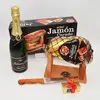Balení šunky Jamón Curado (stojánek, nůž, pralinky, sekt) | Balení: Originální