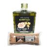 Extra panenský olivový olej s pečeným česnekem (250 ml) a himalájská jemná sůl uzená na bukovém dřevě (250 g)