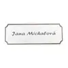 2# Plastová jmenovka – stříbrná vykrojená, 10 x 4 cm