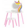 Dětský toaletní stolek se zrcadlem a židlí (jednorožec, duha) | Bílo-růžová
