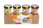 Balíček bujónek v dárkové krabičce: česnek s dýní, pečená paprika s chilli, zeleninová, zeleninová se sýrem