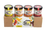Balíček bujónek v dárkové krabičce: česnek s dýní, pečená paprika s chilli, zeleninová, červená řepa