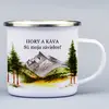 330 ml Turistický smaltovaný hrnček "Hory a káva sú moja závislosť 2" | Biela