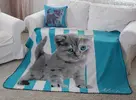 Fototisková fleecová deka 130x160 cm s motivem malé kočičky - modro/zelená