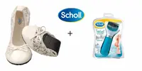 Strojek na paty Scholl Velvet Smooth Diamond + Scholl Pocket balerinky Premium | Velikost: 35-36 | Bílá