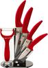 5ti dílná sada keramických nožů ve stojánku (červené)