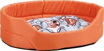 Pelech pro psa Argi oválný s polštářem - oranžový se vzorem | Velikost: 40 x 30 x 12 cm
