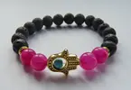 Dámský náramek Hamsa s lávovými kameny - růžový