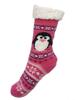 Hřejivé domácí ponožky s tučňákem | Velikost: 35-38 | Tmavě růžová