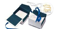 Dárková krabička s mašličkou a potiskem - modro-bílá