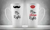 Set porcelánových hrnků Mr. a Mrs. Right