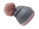 Perfect čepice šedá s růžovou bambulí a růžovým pruhem