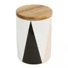 Porcelánová dóza s akátovým víkem Phiphy „Geo”, černo-bílo-zlatá, 10 x 15,5 cm
