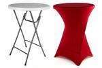 Skládací párty stolek včetně červeného elastického potahu