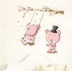Dětská samolepka na zeď - Růžoví medvídci na houpačce