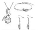 náhrdelník, náušnice a náramek, bílý krystal, postříbřeno