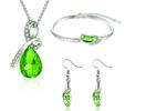 náhrdelník, náušnice a náramek, zelený krystal, postříbřeno