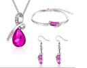 náhrdelník, náušnice a náramek, růžový krystal, postříbřeno