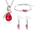 náhrdelník, náušnice a náramek, červený krystal, postříbřeno