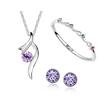 náhrdelník, náušnice a náramek, fialový krystal, postříbřeno