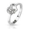 SL59 ocelový prsten s čirým zirkonem ve tvaru květinky v srdci | Velikost: 50