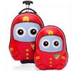 Dětský kufr na kolečkách s batohem, červený - hasič