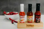 3x omáčka + dřevěný Chilli Box