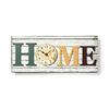 Dřevěné hodiny s nápisem Home