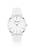 Stříbrné hodinky s bílým koženým řemínkem