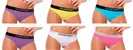 6x Dámské kalhotky Addicted Thongs - 2x fialová, 1x žlutá, 1x bílá, 1x modrá, 1x růžová